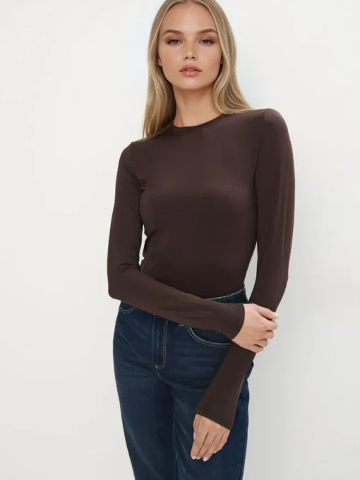 Blusen, Hemden>MOHITO Basic fitted blouse Dunkelbraun