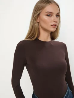 Blusen, Hemden>MOHITO Basic fitted blouse Dunkelbraun