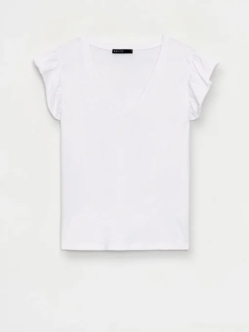 T-shirts, Tops>MOHITO Baumwollbluse mit Rüschen Weiu00df