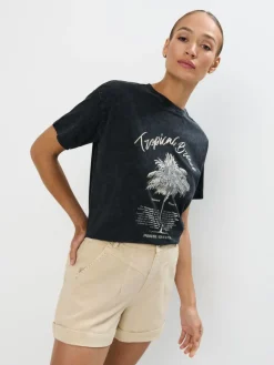 T-shirts, Tops>MOHITO Baumwoll-T-Shirt mit Print Grau