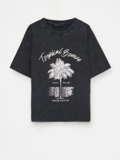 T-shirts, Tops></noscript>MOHITO Baumwoll-T-Shirt mit Print Grau