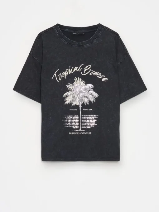 T-shirts, Tops>MOHITO Baumwoll-T-Shirt mit Print Grau