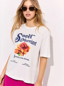 T-shirts, Tops>MOHITO Baumwoll-T-Shirt mit Print Weiu00df