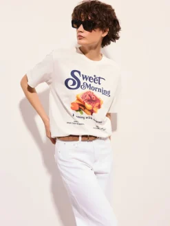 T-shirts, Tops></noscript>MOHITO Baumwoll-T-Shirt mit Print Weiu00df