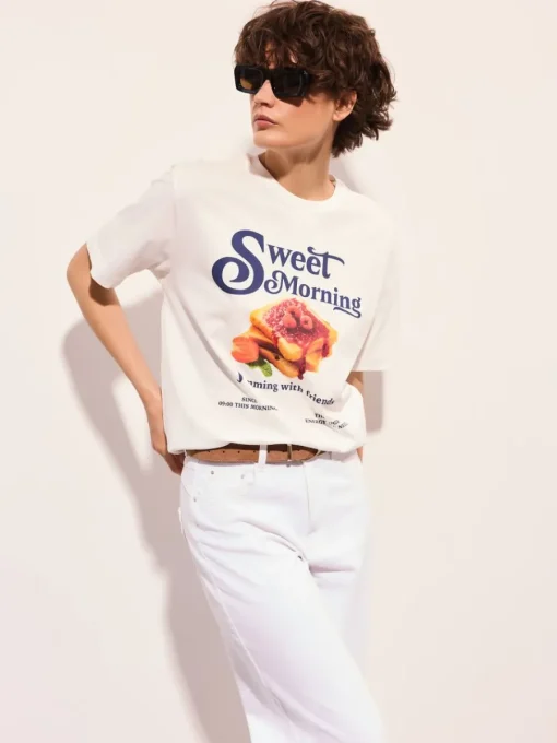 T-shirts, Tops>MOHITO Baumwoll-T-Shirt mit Print Weiu00df