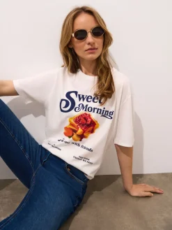 T-shirts, Tops></noscript>MOHITO Baumwoll-T-Shirt mit Print Weiu00df