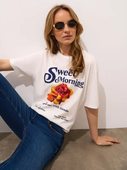 T-shirts, Tops>MOHITO Baumwoll-T-Shirt mit Print Weiu00df