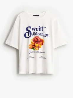 T-shirts, Tops></noscript>MOHITO Baumwoll-T-Shirt mit Print Weiu00df
