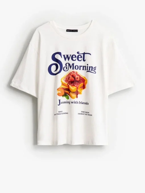 T-shirts, Tops>MOHITO Baumwoll-T-Shirt mit Print Weiu00df