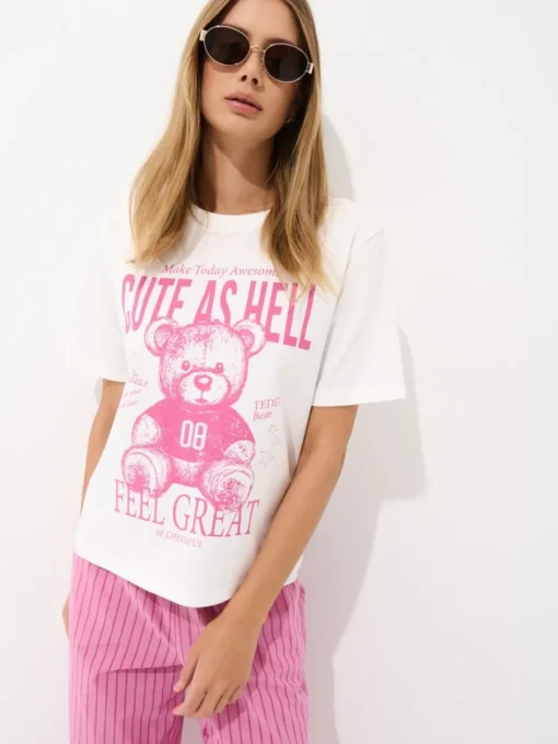 T-shirts, Tops>MOHITO Baumwoll-T-Shirt mit Print Weiu00df