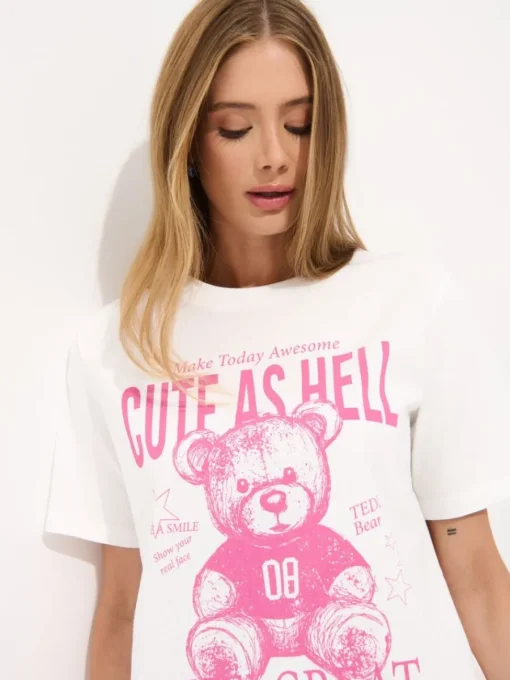 T-shirts, Tops>MOHITO Baumwoll-T-Shirt mit Print Weiu00df