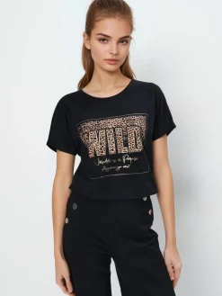 T-shirts, Tops>MOHITO Baumwoll-T-Shirt mit Print Schwarz