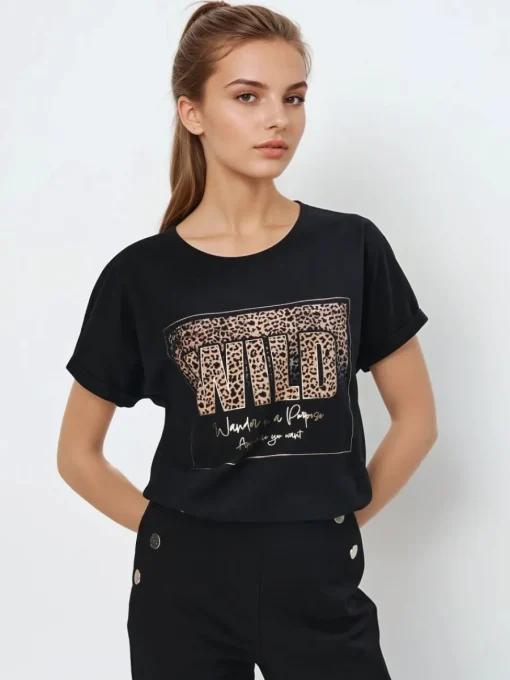 T-shirts, Tops>MOHITO Baumwoll-T-Shirt mit Print Schwarz