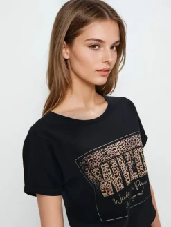 T-shirts, Tops></noscript>MOHITO Baumwoll-T-Shirt mit Print Schwarz