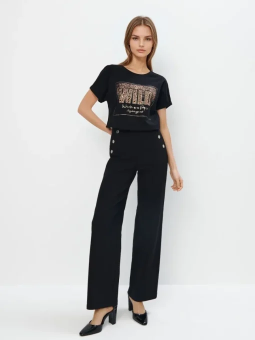 T-shirts, Tops>MOHITO Baumwoll-T-Shirt mit Print Schwarz