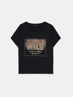 T-shirts, Tops></noscript>MOHITO Baumwoll-T-Shirt mit Print Schwarz