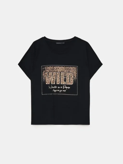 T-shirts, Tops>MOHITO Baumwoll-T-Shirt mit Print Schwarz
