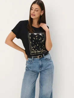 T-shirts, Tops>MOHITO Baumwoll-T-Shirt mit Print Schwarz