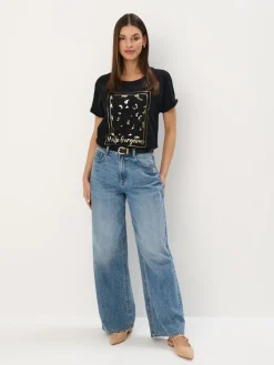 T-shirts, Tops>MOHITO Baumwoll-T-Shirt mit Print Schwarz