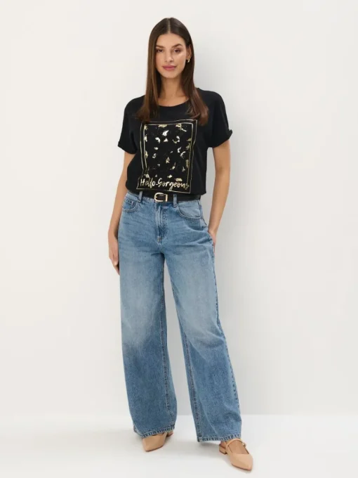 T-shirts, Tops>MOHITO Baumwoll-T-Shirt mit Print Schwarz