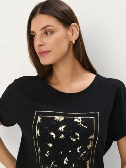 T-shirts, Tops></noscript>MOHITO Baumwoll-T-Shirt mit Print Schwarz