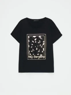 T-shirts, Tops></noscript>MOHITO Baumwoll-T-Shirt mit Print Schwarz