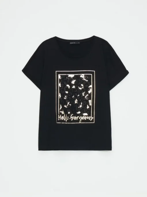 T-shirts, Tops>MOHITO Baumwoll-T-Shirt mit Print Schwarz