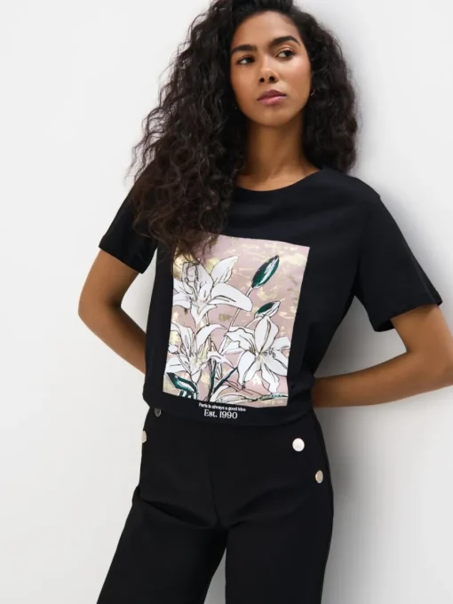 T-shirts, Tops>MOHITO Baumwoll-T-Shirt mit Print Schwarz