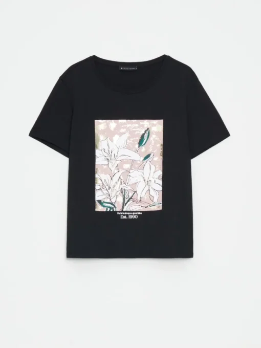 T-shirts, Tops>MOHITO Baumwoll-T-Shirt mit Print Schwarz