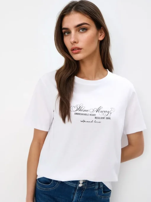 T-shirts, Tops>MOHITO Baumwoll-T-Shirt mit Print Weiu00df