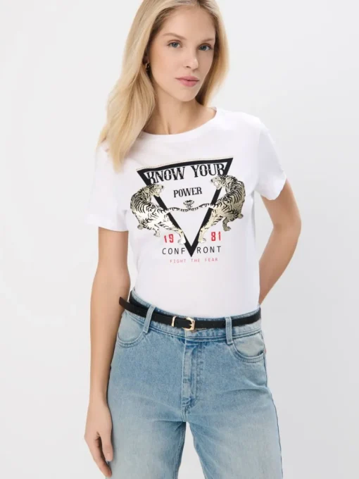 T-shirts, Tops>MOHITO Baumwoll-T-Shirt mit Print Weiu00df