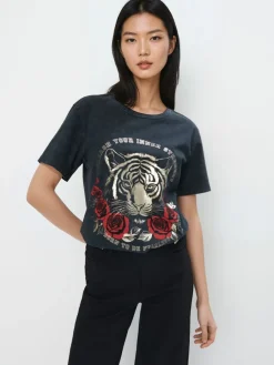 T-shirts, Tops>MOHITO Baumwoll-T-Shirt mit Print Schwarz