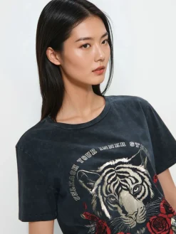 T-shirts, Tops></noscript>MOHITO Baumwoll-T-Shirt mit Print Schwarz