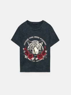T-shirts, Tops></noscript>MOHITO Baumwoll-T-Shirt mit Print Schwarz
