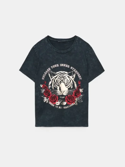 T-shirts, Tops>MOHITO Baumwoll-T-Shirt mit Print Schwarz