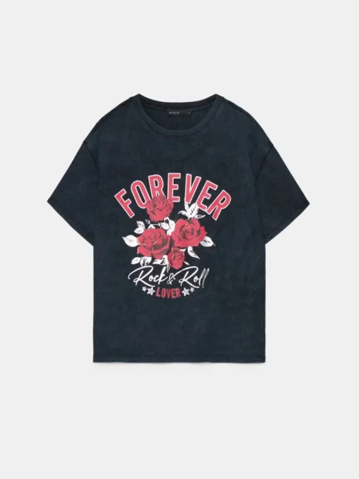 T-shirts, Tops>MOHITO Baumwoll-T-Shirt mit Print Grau