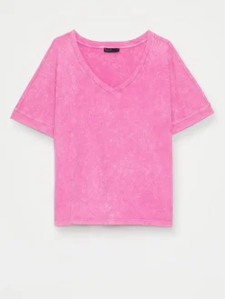 T-shirts, Tops></noscript>MOHITO Baumwoll-T-Shirt mit Wascheffekt Pink