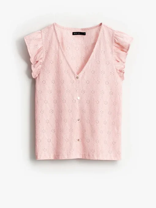 Blusen, Hemden>MOHITO Bestickte Bluse Pastellrosa