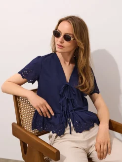 Blusen, Hemden>MOHITO Bestickte Bluse Navy