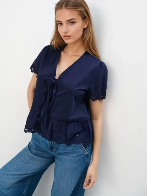 Blusen, Hemden>MOHITO Bestickte Bluse Navy
