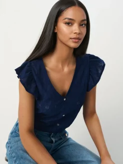 Blusen, Hemden>MOHITO Bestickte Bluse Navy
