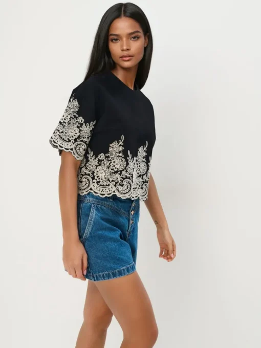 Blusen, Hemden>MOHITO Bestickte Bluse Schwarz
