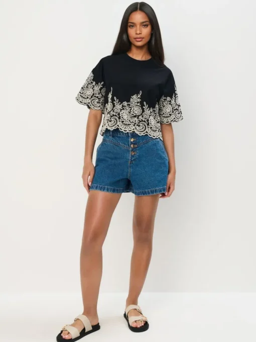 Blusen, Hemden>MOHITO Bestickte Bluse Schwarz