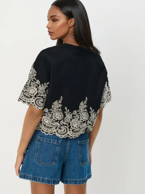 Blusen, Hemden>MOHITO Bestickte Bluse Schwarz