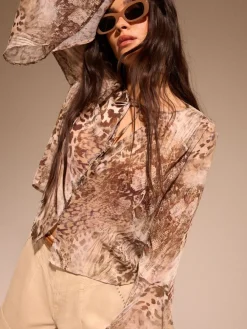 Blusen, Hemden>MOHITO Blouse with animal print Beige