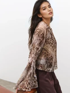 Blusen, Hemden></noscript>MOHITO Blouse with animal print Beige