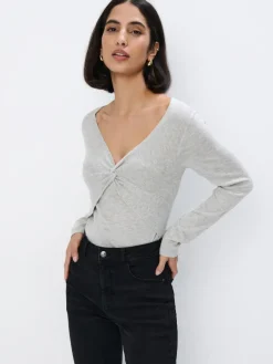 Pullover|Blusen, Hemden>MOHITO Bluse mit dekorativem Knoten Grau