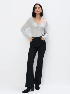 Pullover|Blusen, Hemden>MOHITO Bluse mit dekorativem Knoten Grau