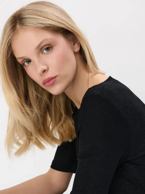 Blusen, Hemden>MOHITO Bluse mit Faden in Metall-Optik Schwarz