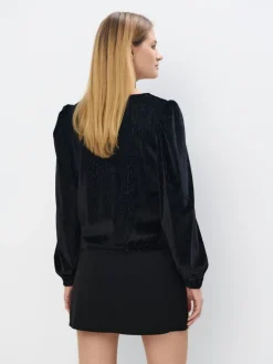 Blusen, Hemden></noscript>MOHITO Bluse mit Faden in Metall-Optik Schwarz